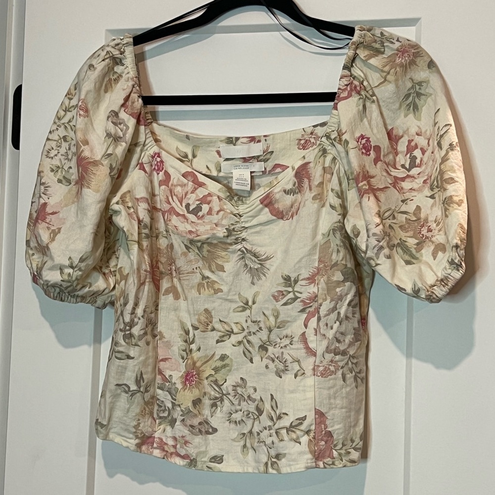 H&M Linen-blend Floral Top - Picture 4 of 7